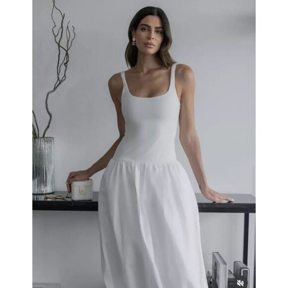 Zara Womens Sleeveless Round Neck Balloon Tank Midi Dress White Size M - Picture 1 of 10